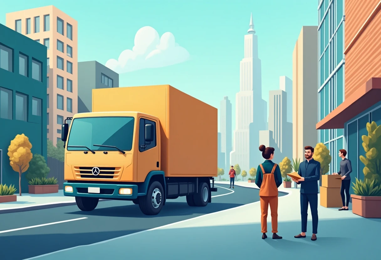 Professional delivery truck in city
