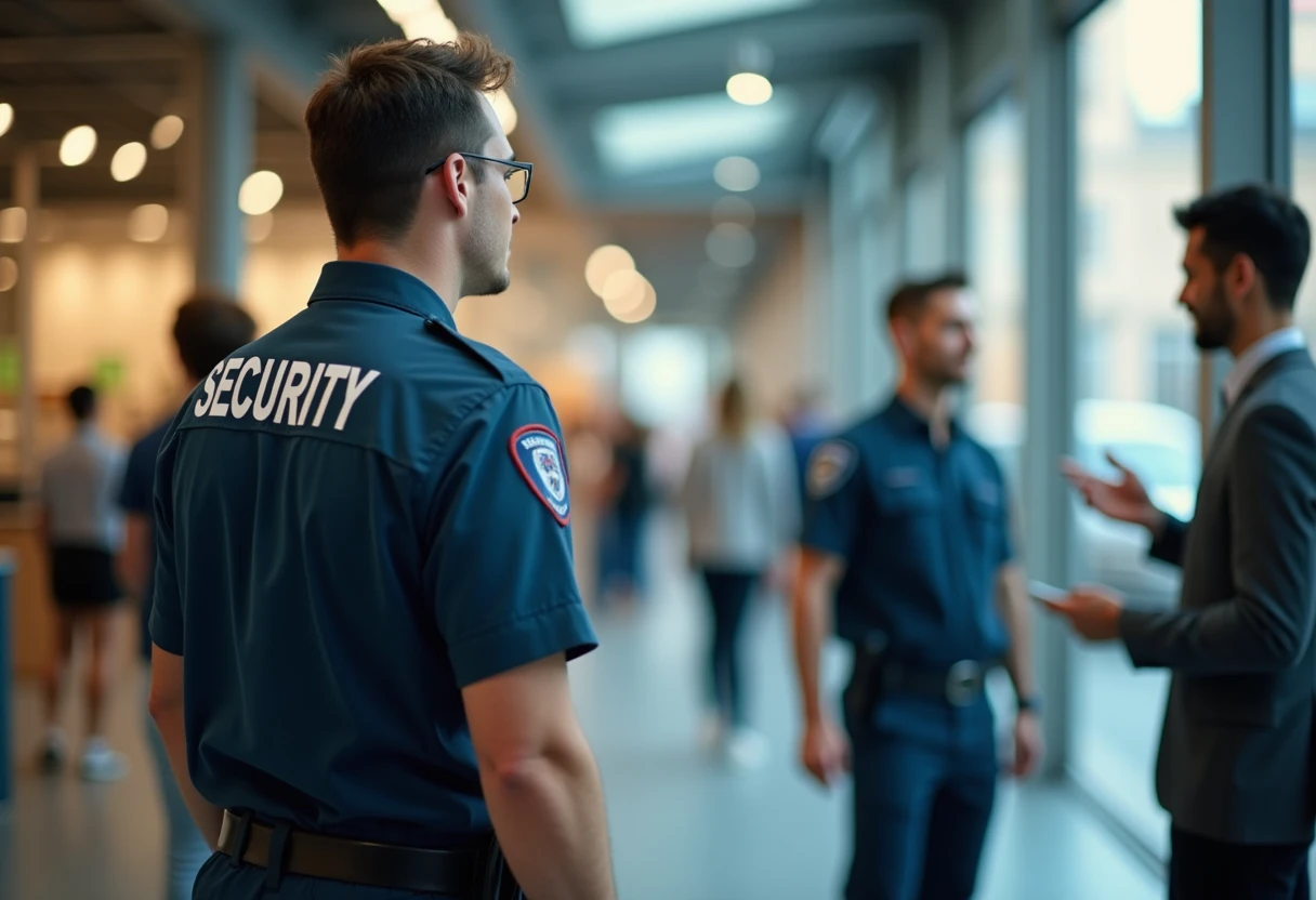 Agent de sécurité surveillant une entrée