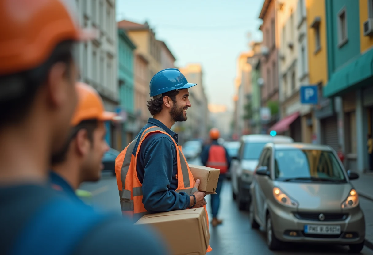 Urban delivery job scene