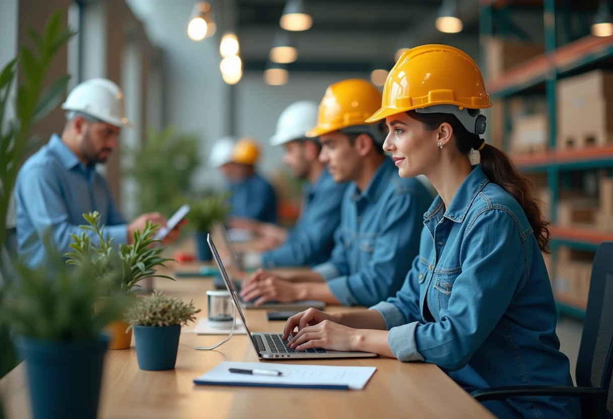 Workers collaborating on a construction site