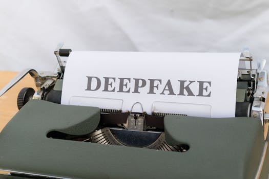 Old-fashioned typewriter with a paper labeled 'DEEPFAKE', symbolizing AI-generated content.