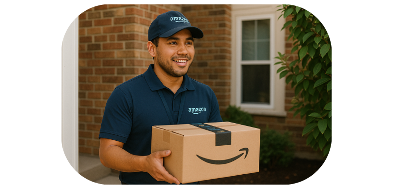 Un employé d'Amazon effectuant une livraison.