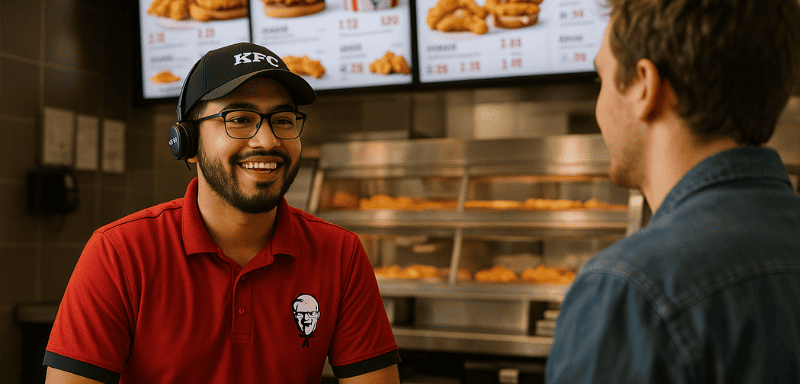 Un employé de KFC servant un client.