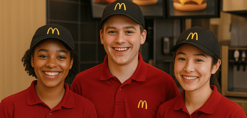 Des employés de McDonald's souriants.