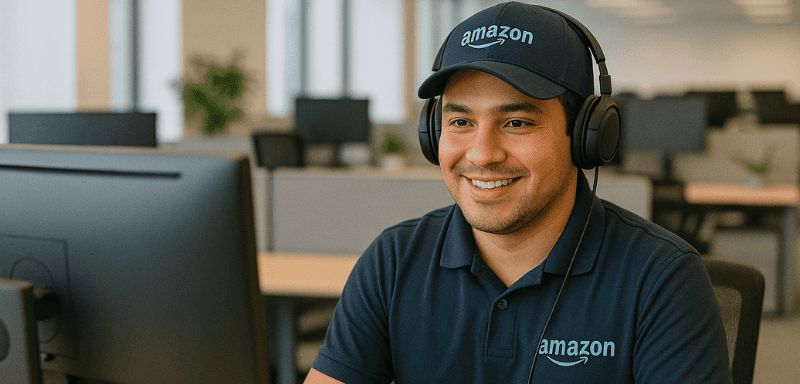 Un employé d'Amazon travaillant dans un bureau.
