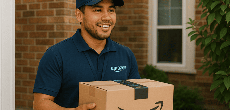 Un employé d'Amazon effectuant une livraison.