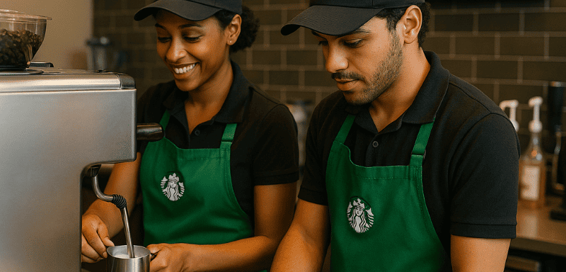 Employés de Starbucks au travail.