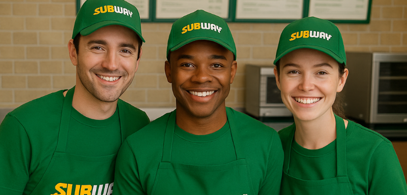 Trois employés souriants de Subway.