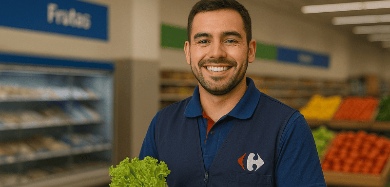 Un employé de Carrefour qui travaille.